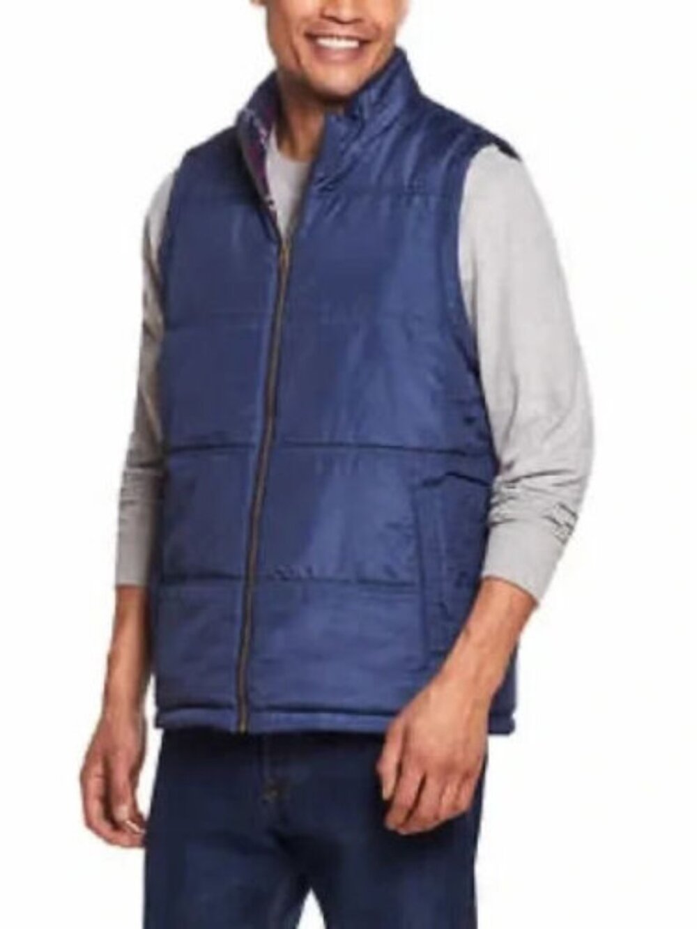 Weatherproof Vintage Men's Flannel Lined Puffer Zip-Front Vest Blue Size Large
